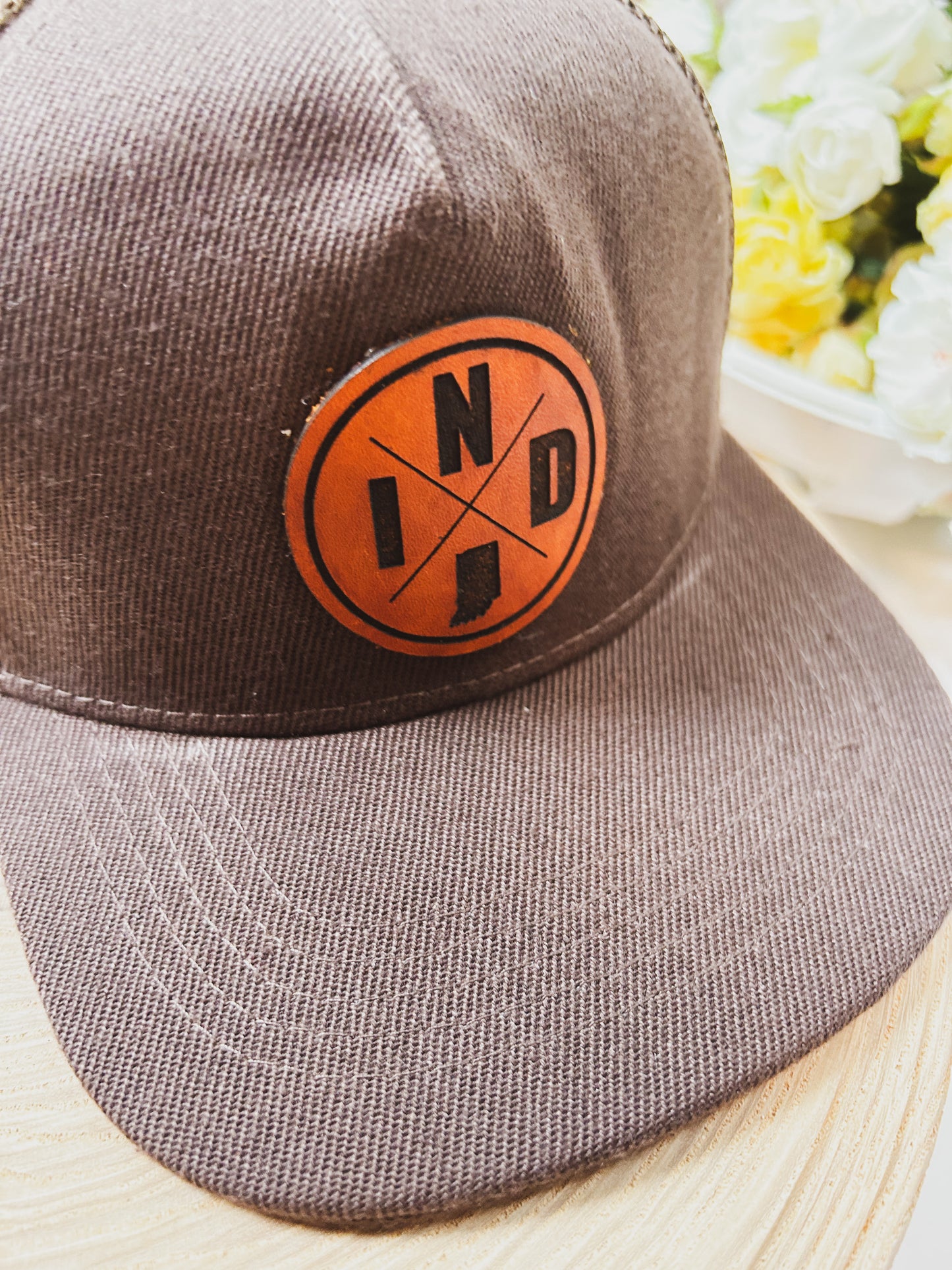 Infant Circle IND Leather Patch on Brown Trucker Hat