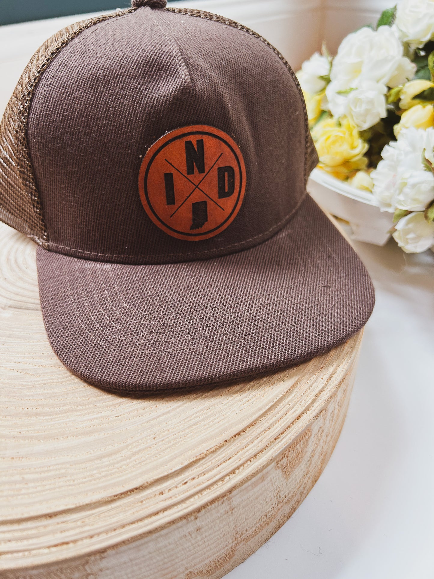 Infant Circle IND Leather Patch on Brown Trucker Hat