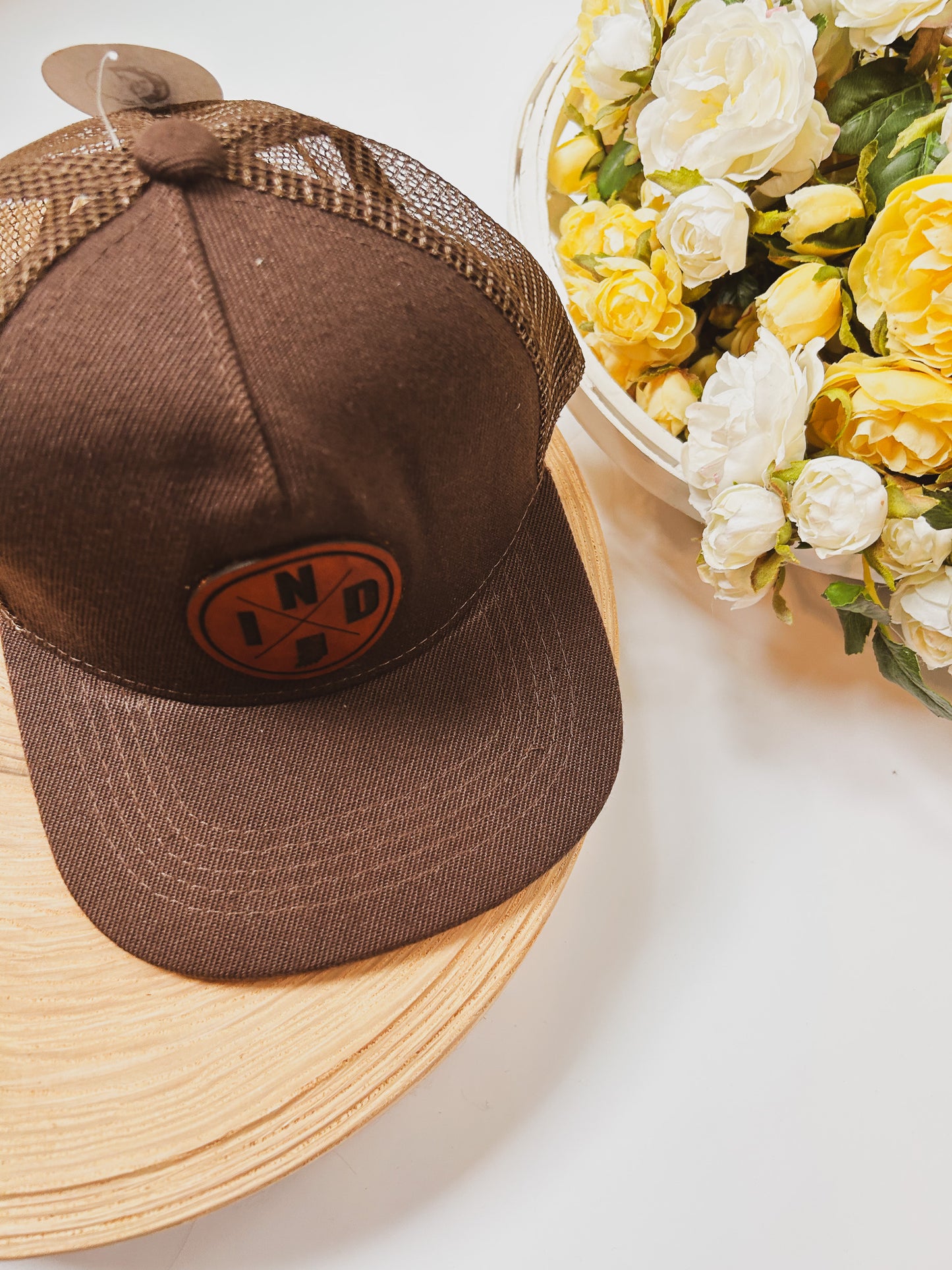 Infant Circle IND Leather Patch on Brown Trucker Hat