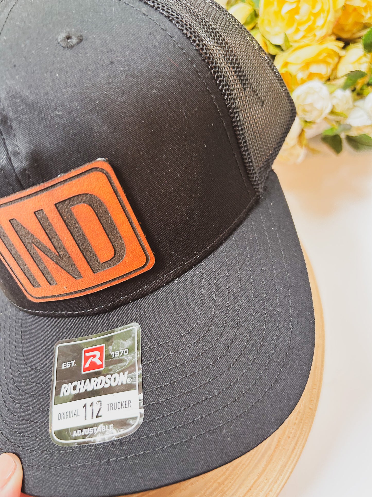 Rectangle IND Leather Patch on Black Richardson 112 Hat - Snap Closure