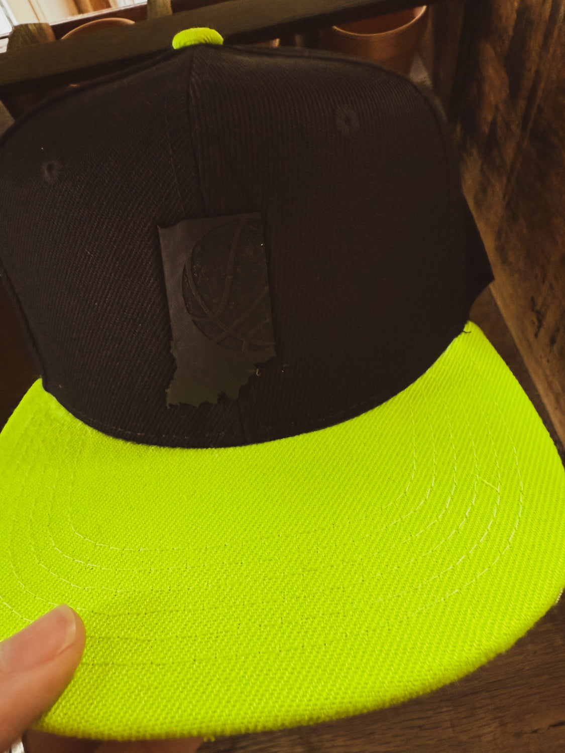 Indiana Basketball on Black & Neon Yellow Hat - Kids