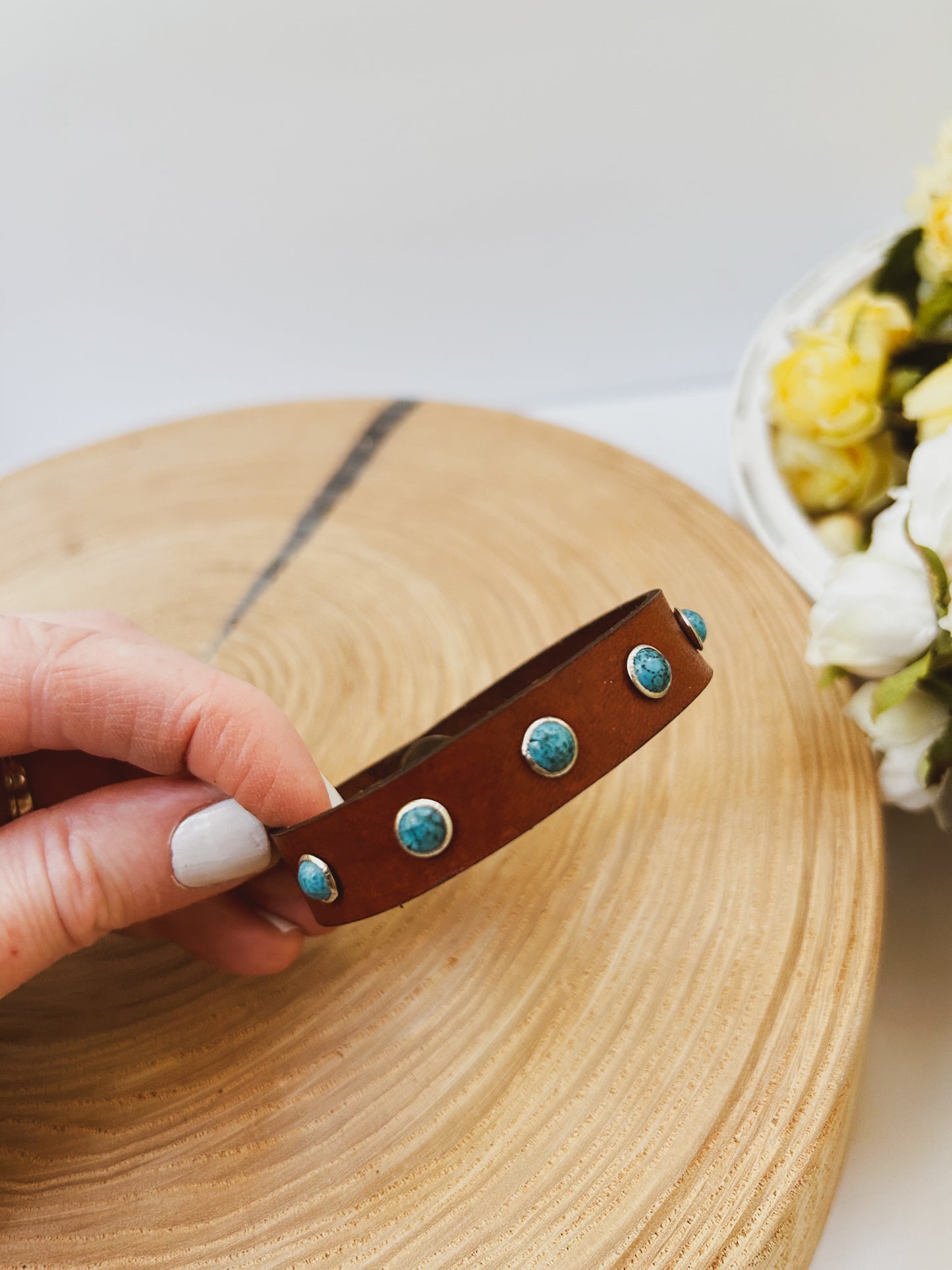 Turquoise Rivet Leather Bracelet