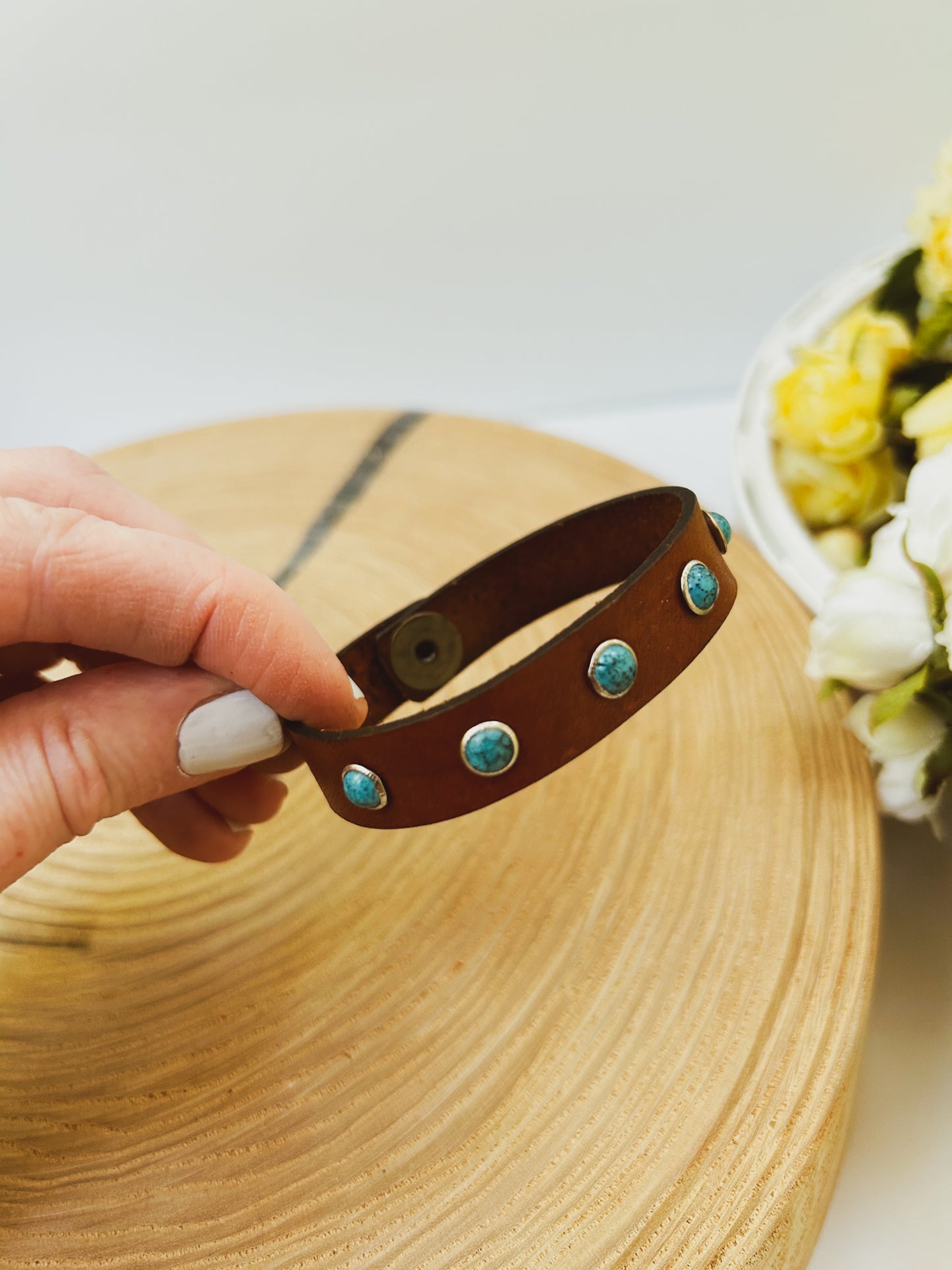 Turquoise Rivet Leather Bracelet