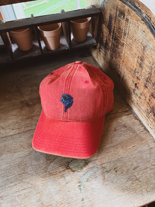 Blue Peony Leather Patch Hat – Vintage Red Baseball Cap