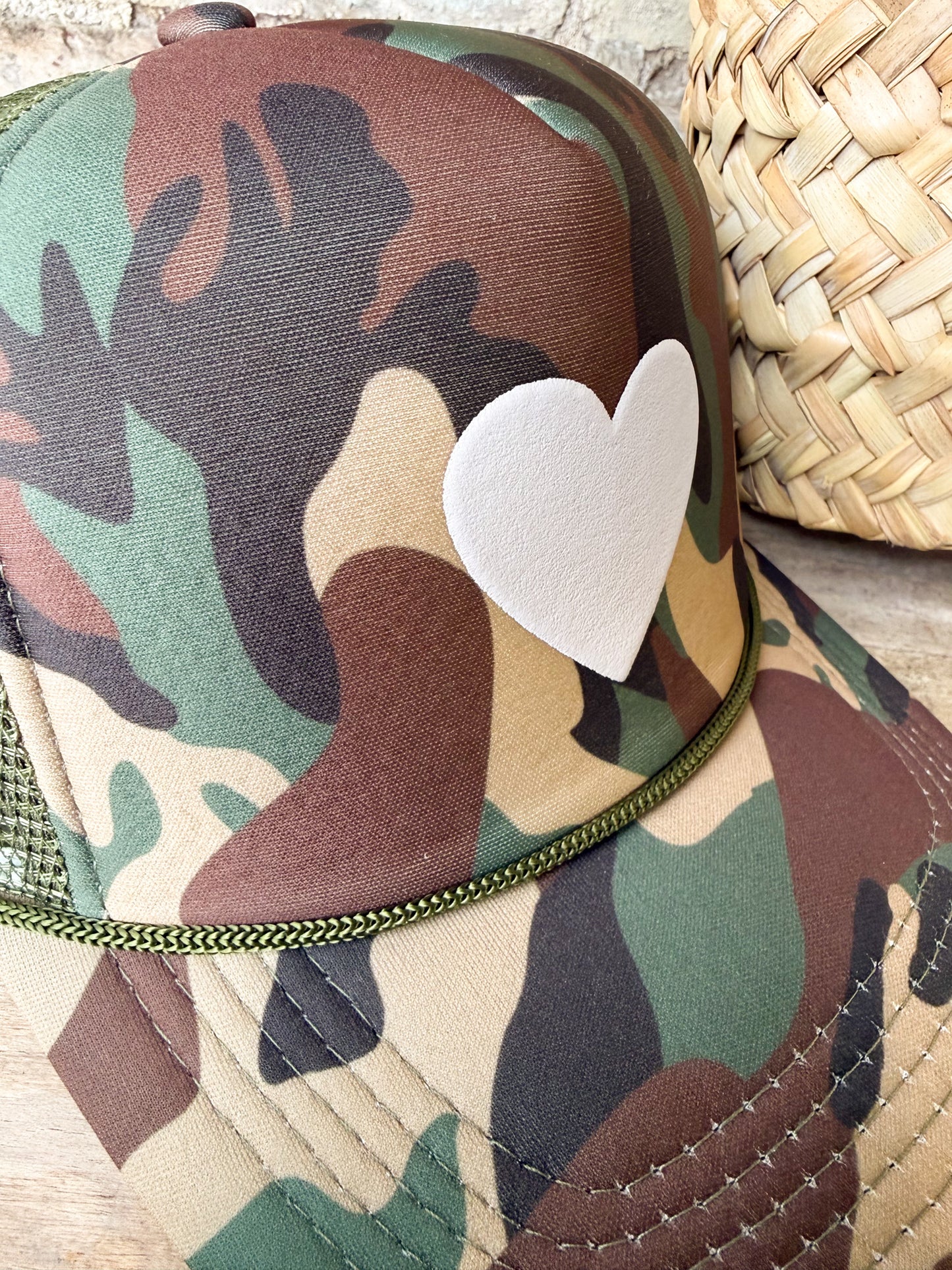 Puffy Heart on Camo Hat
