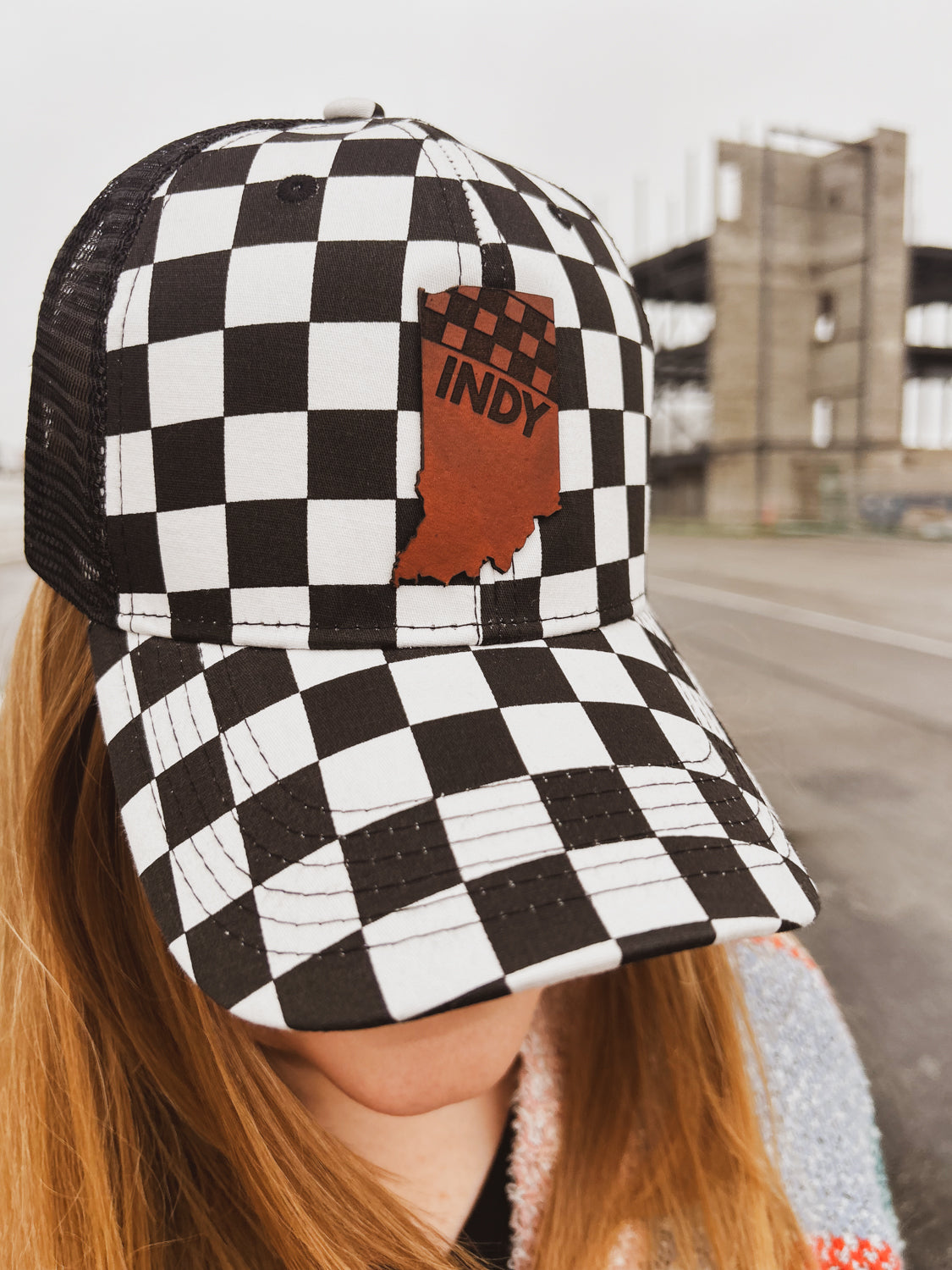 Indy Racing Leather Patch Hat - Checkered