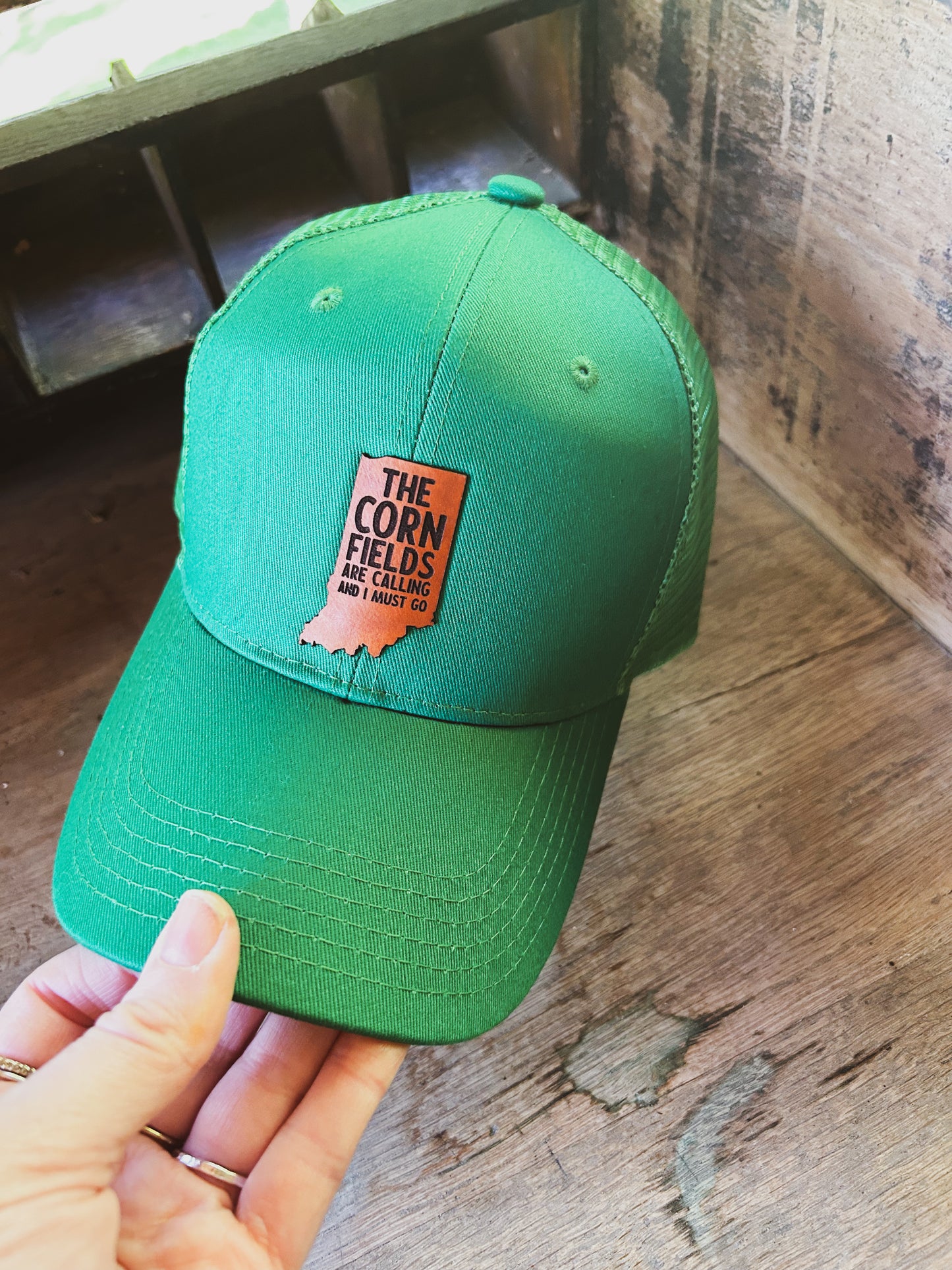 The Cornfields Are Calling Leather Patch Hat – Kelly Green