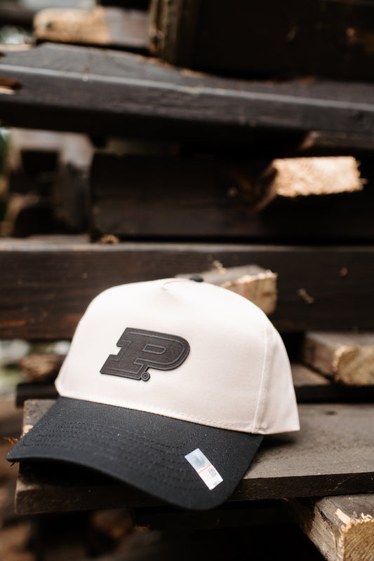 Purdue P - 5 Panel Hat with Black Brim