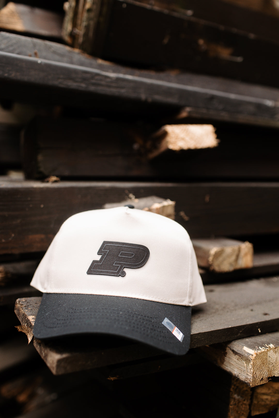 Purdue P - 5 Panel Hat with Black Brim