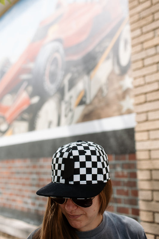 Checkered Black Bill Hat with Indiana Patch