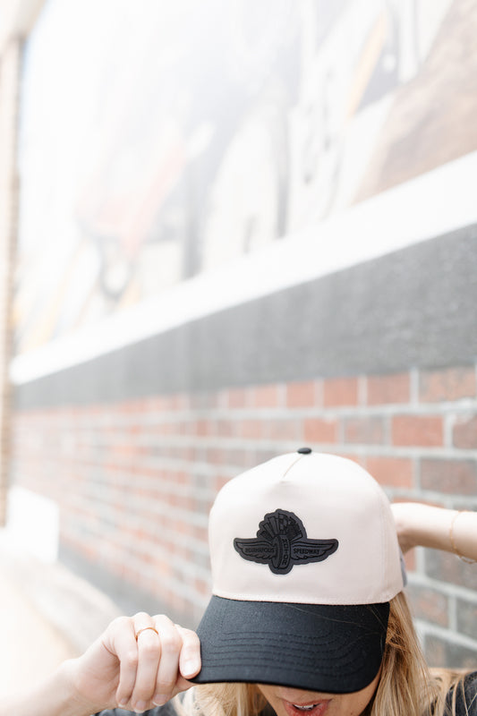 IMS Wings Black Leather Patch Hat – 5 Panel