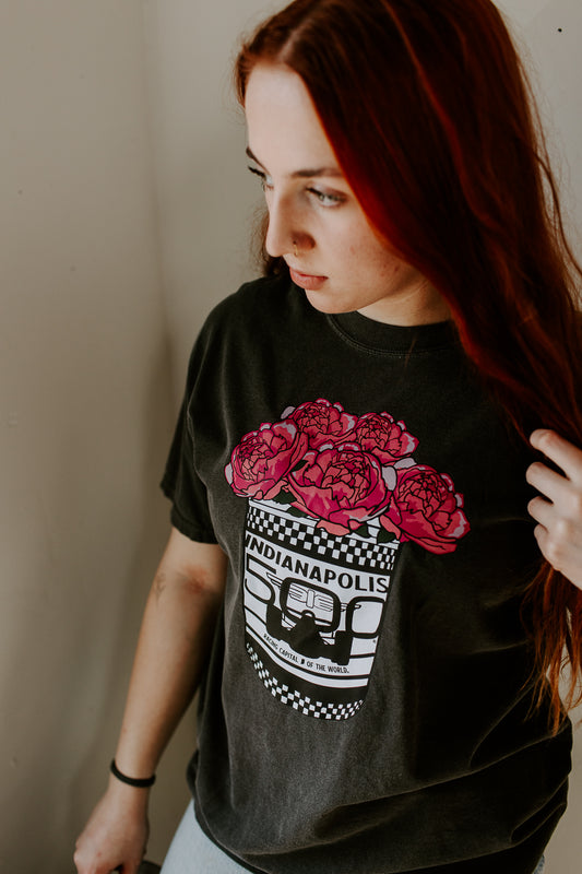 Indy 500 Popcorn Peony Tin T-Shirt - White Tin
