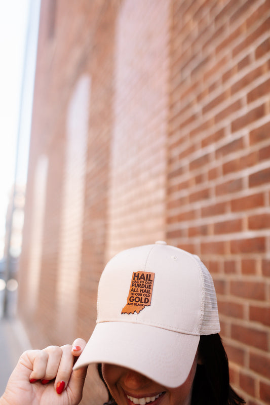 Purdue - Hail Purdue Indiana Leather Patch on Kahki Hat
