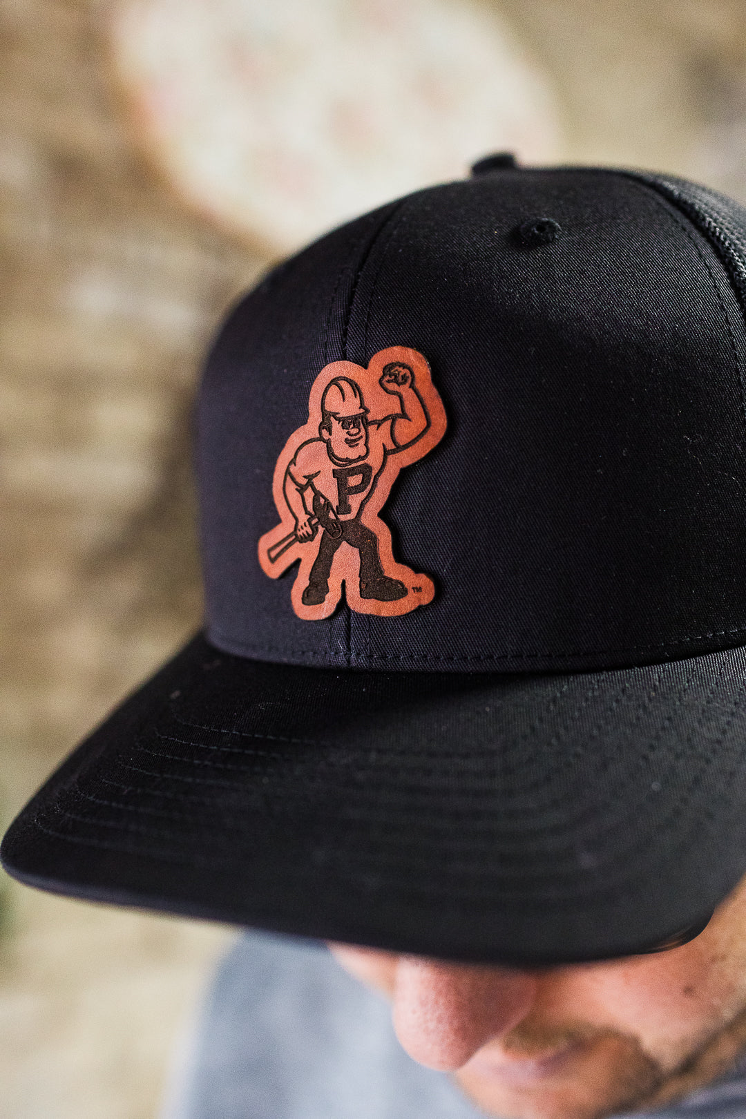 Purdue Pete Leather Patch Hat on Richardson 112