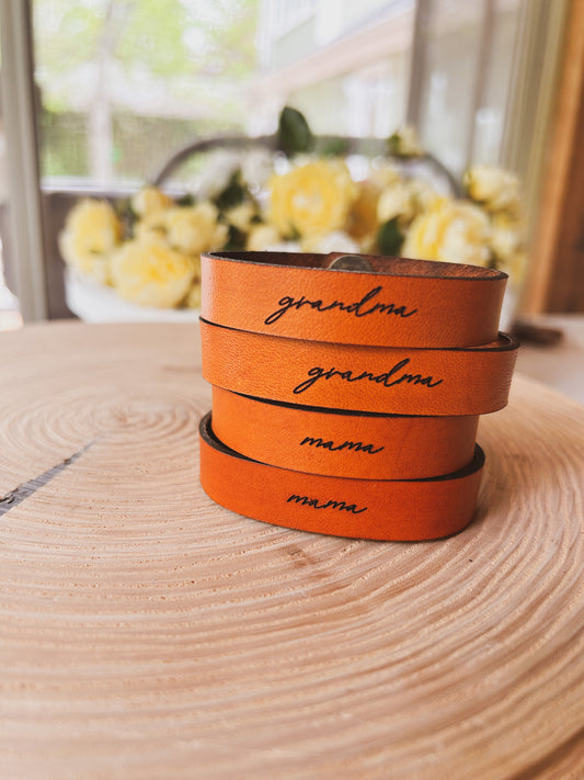 Mama Leather Cuff Bracelet