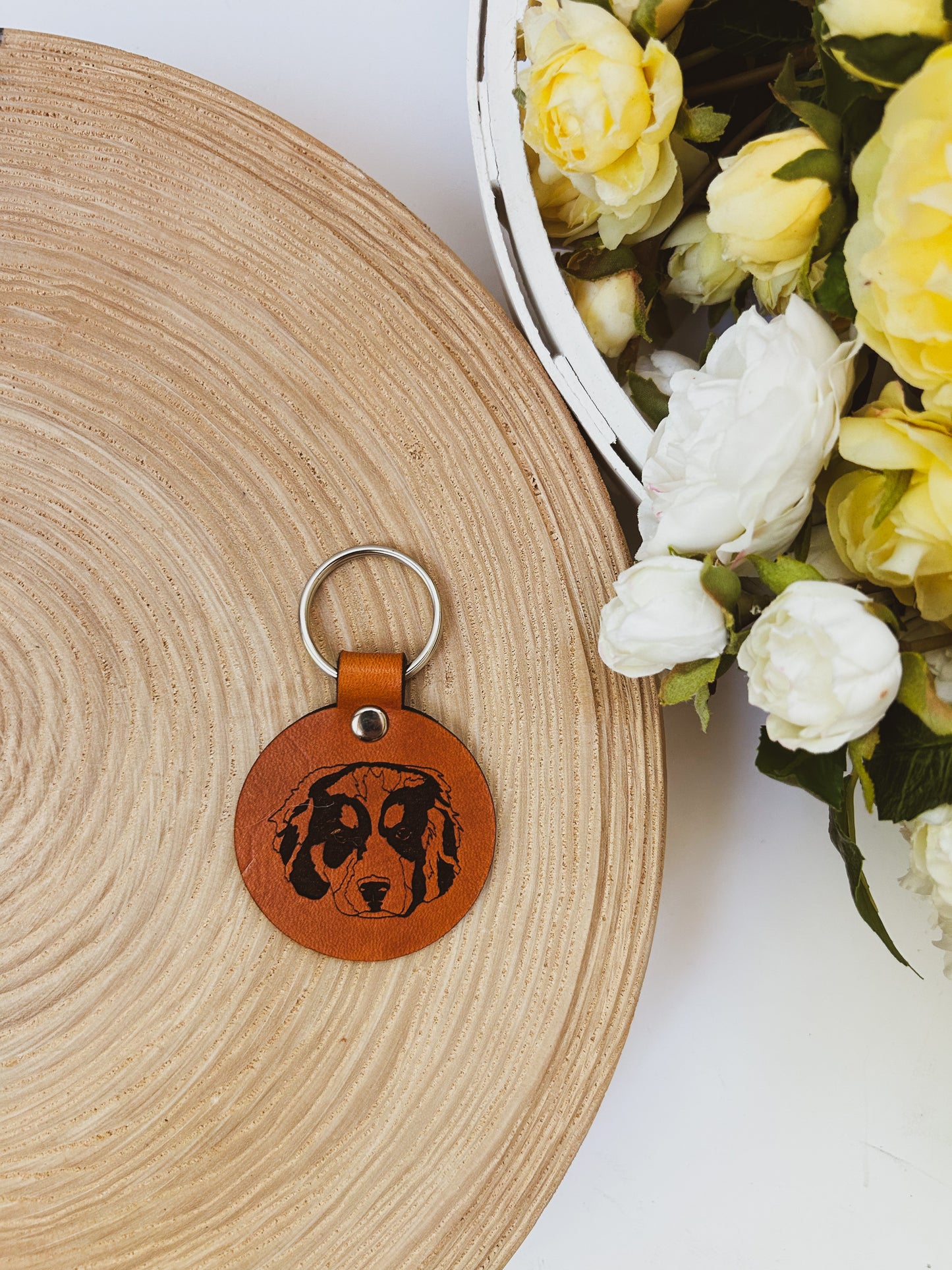 Custom Pet Sketch Leather Keychain