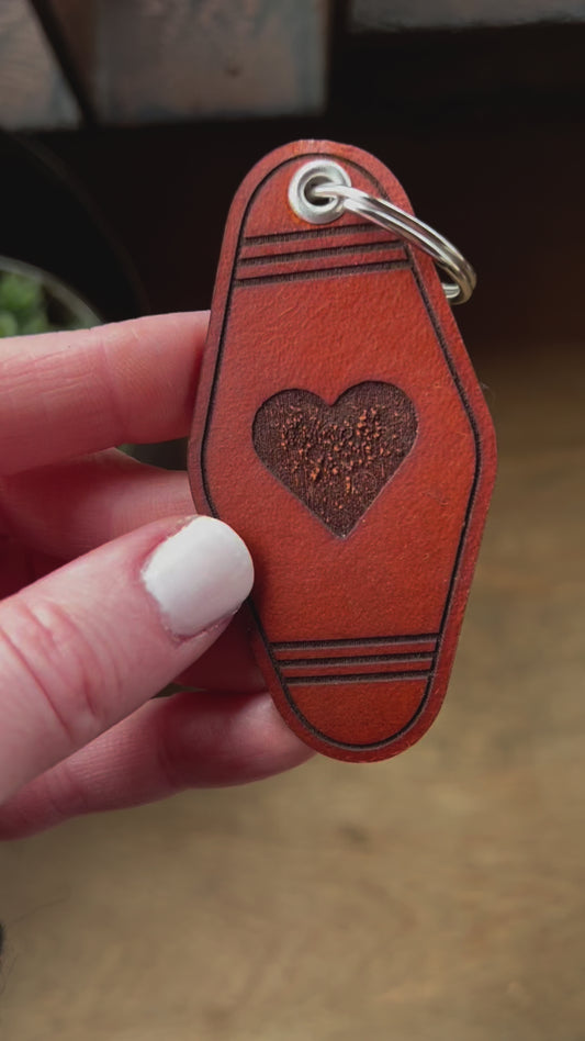 Leather Vintage Motel Heart Keychain