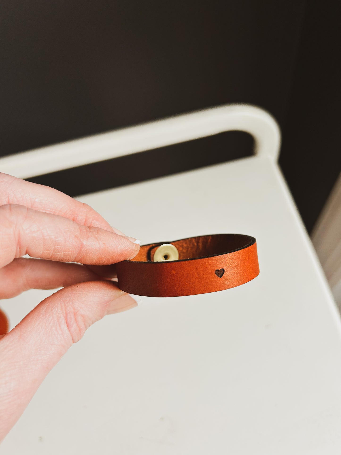 Leather Bracelet with Engraved Heart