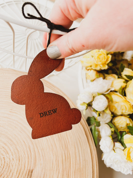 Leather Personalized Easter Basket Name Tag - Bunny Shape