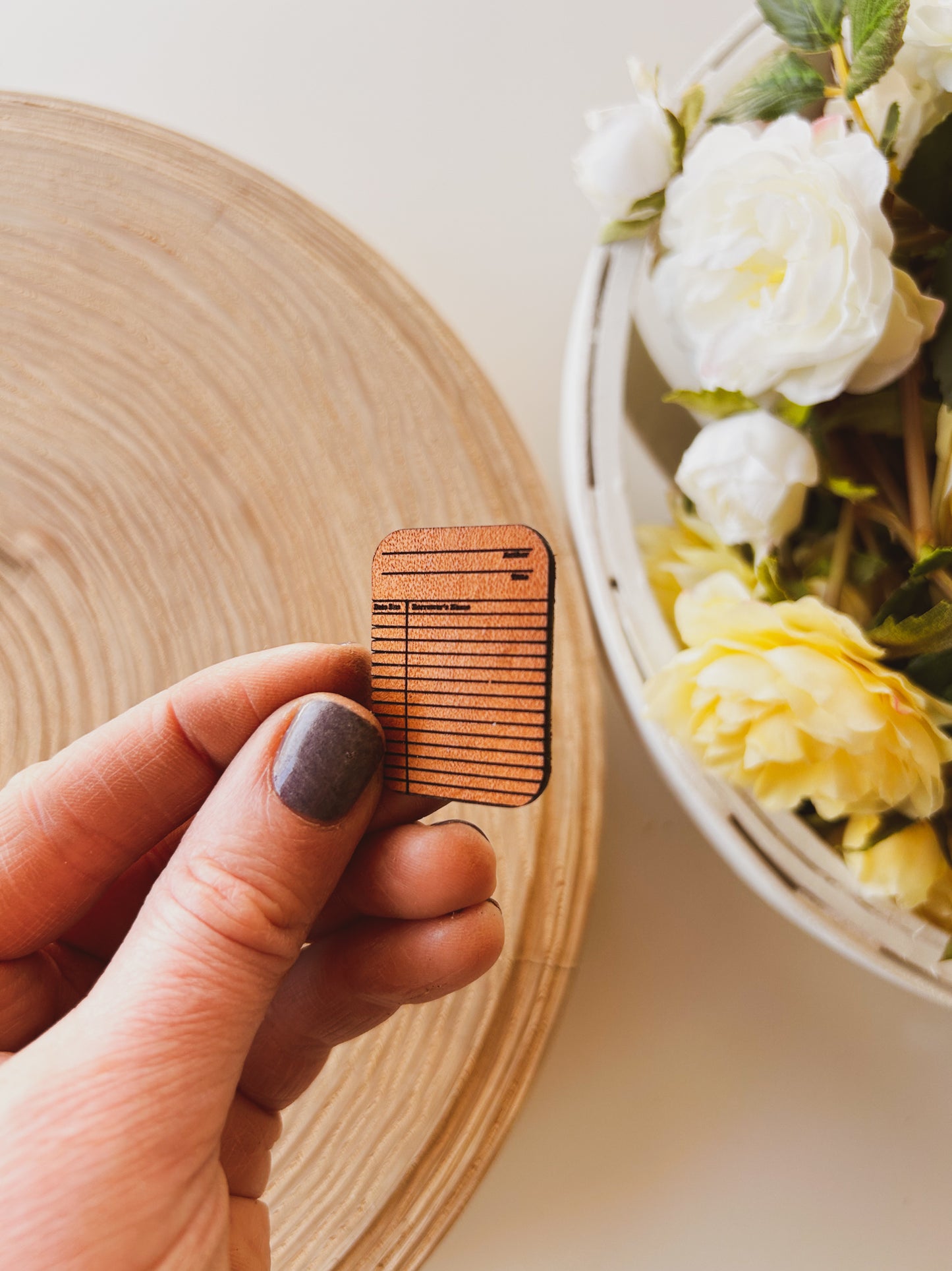 Vintage Library Card Leather Pin