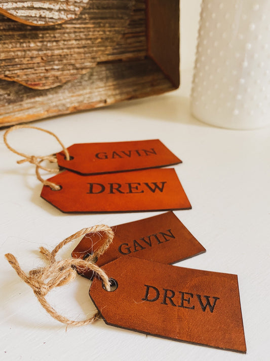 Custom Leather Gift Tag Sets – Wedding Favors and Place Settings