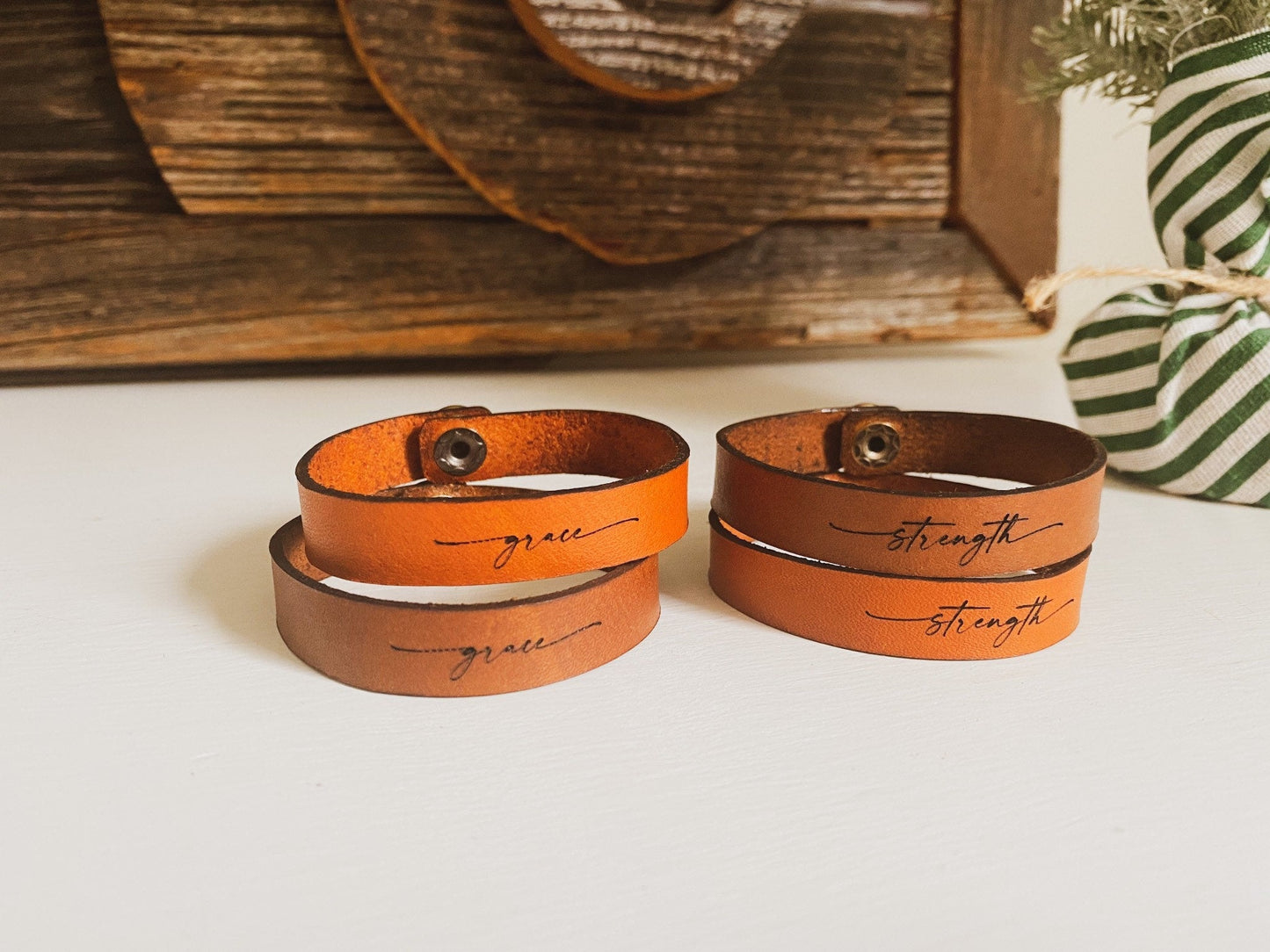 Set of Matching Custom Leather Cuff Bracelets