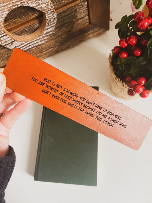 Leather Bookmark With Custom Quote