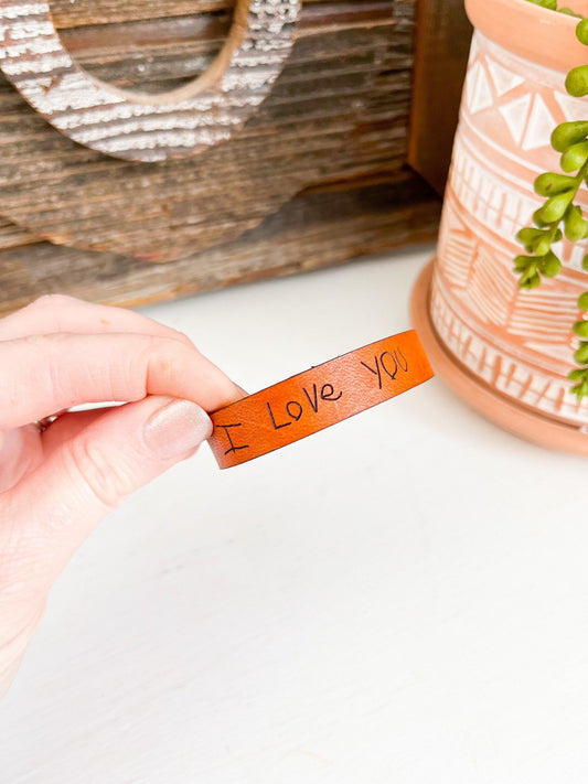 Custom Leather Cuff Bracelet - Handwriting Engraved