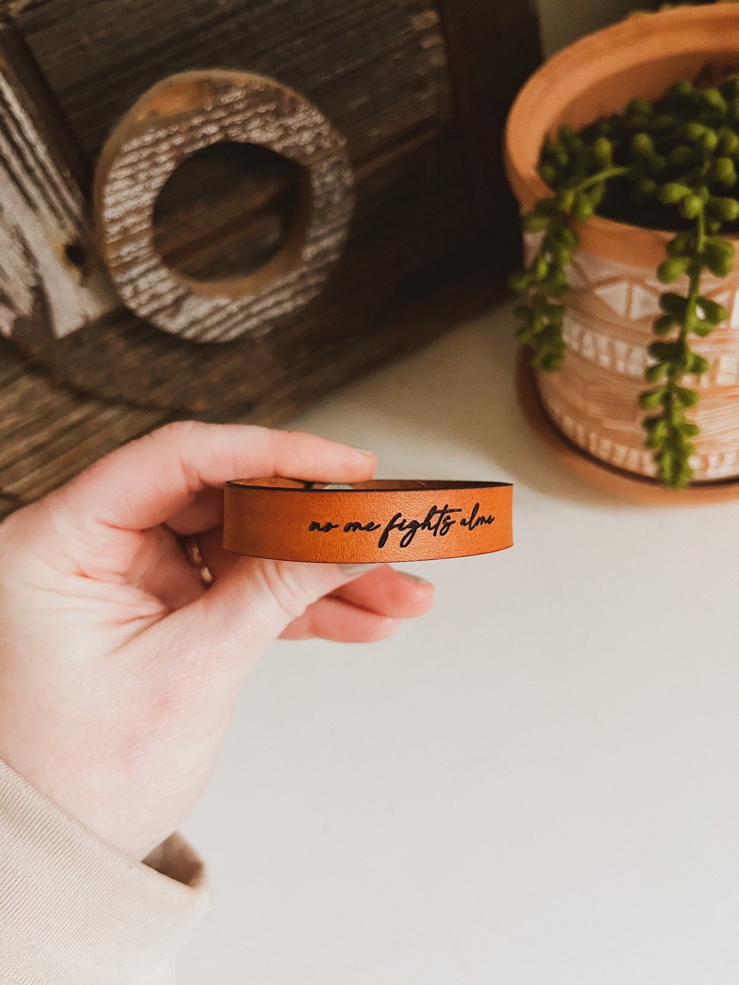 No One Fights Alone Leather Cuff Bracelet