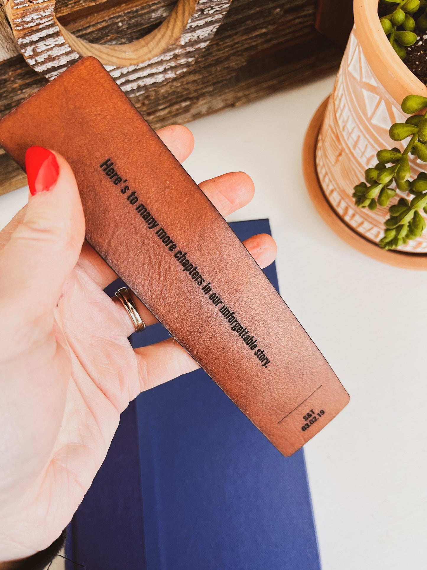 Leather Bookmark with Quote + Name or Year at The End