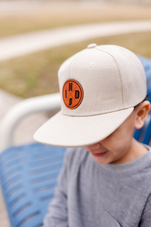 Circle IND Leather Patch on Khaki Trucker Hat - Kids