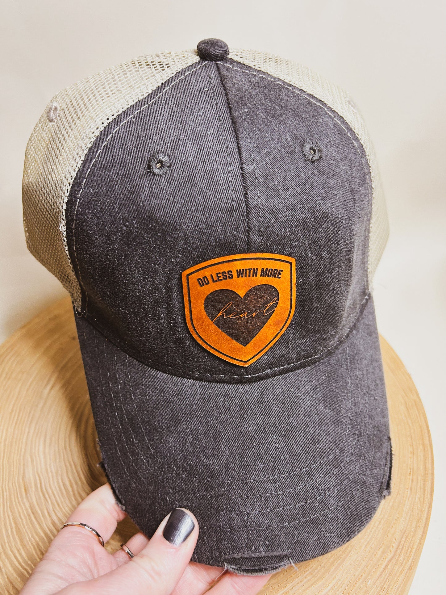 More Heart Leather Patch Hat - Distressed Black