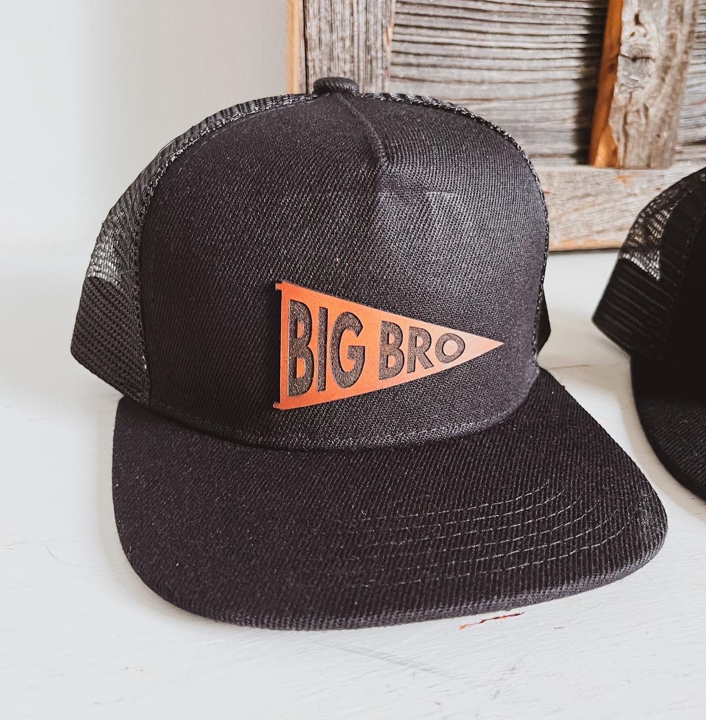 Big Bro and Lil Bro Pennant Leather Patch Hat - Black - Kids Size