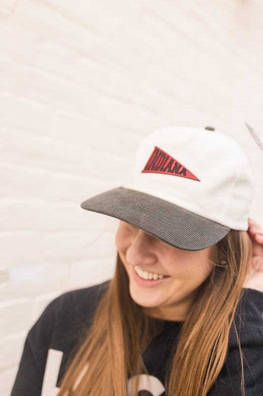 Indiana Red Pennant Leather Patch on Cream Hat