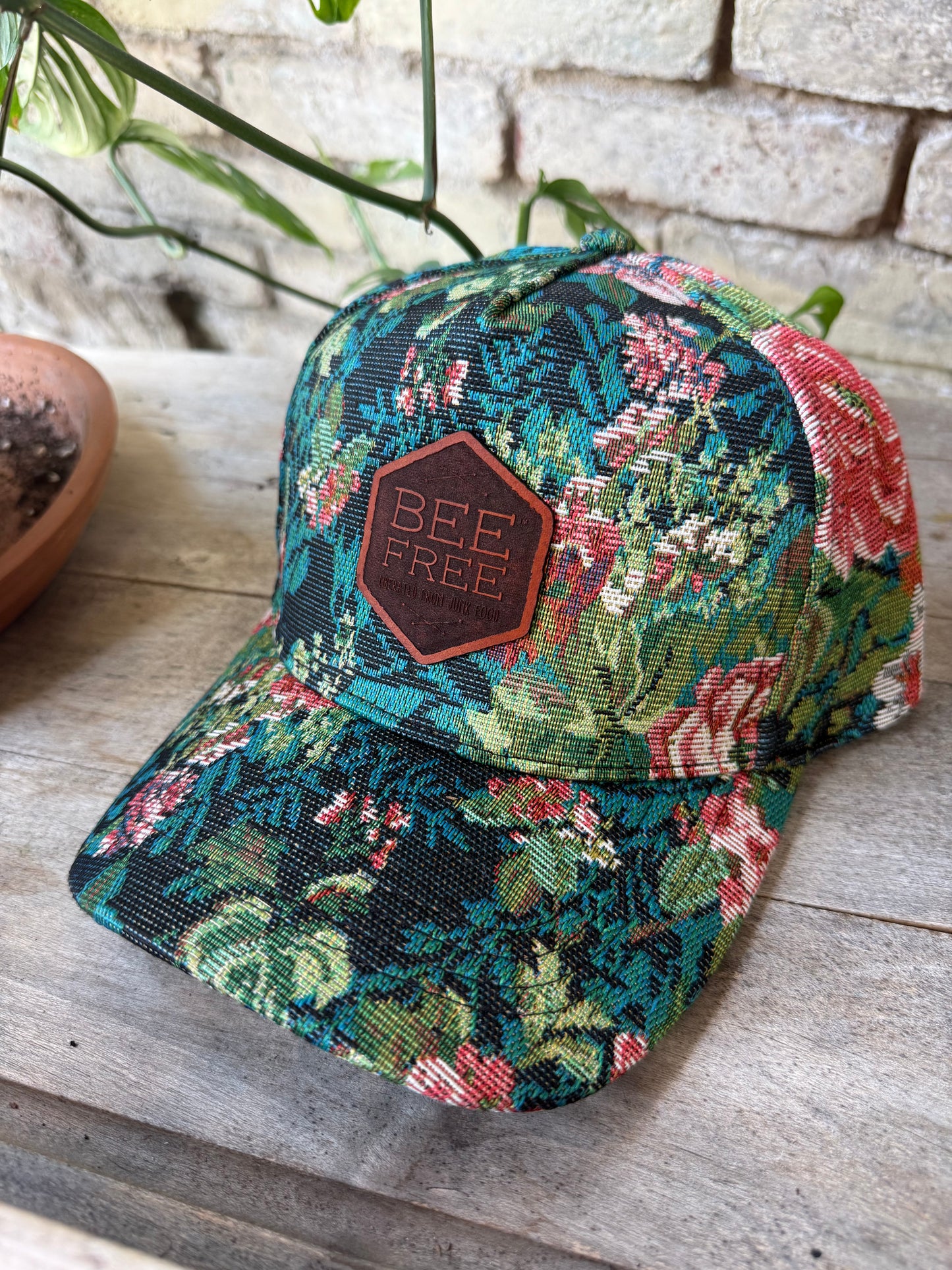 Custom Logo Hat on Blue Floral Print Hat