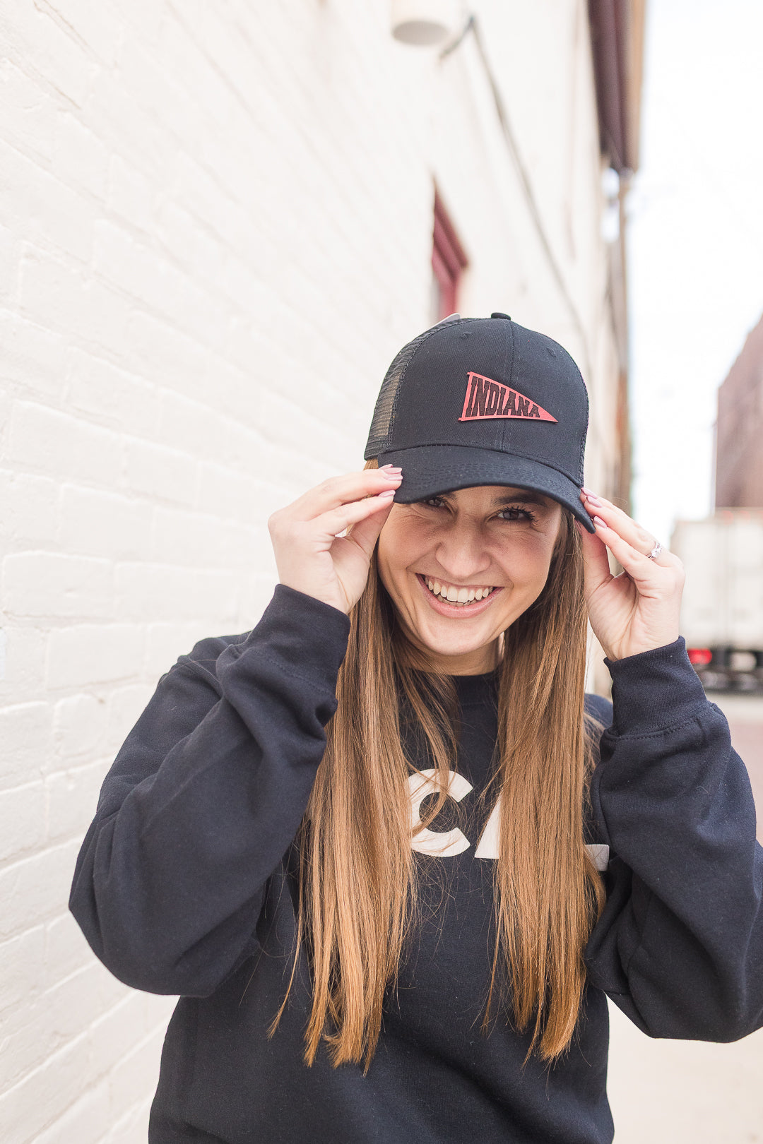 Indiana Pennant Leather Patch Hat on Baseball Hat