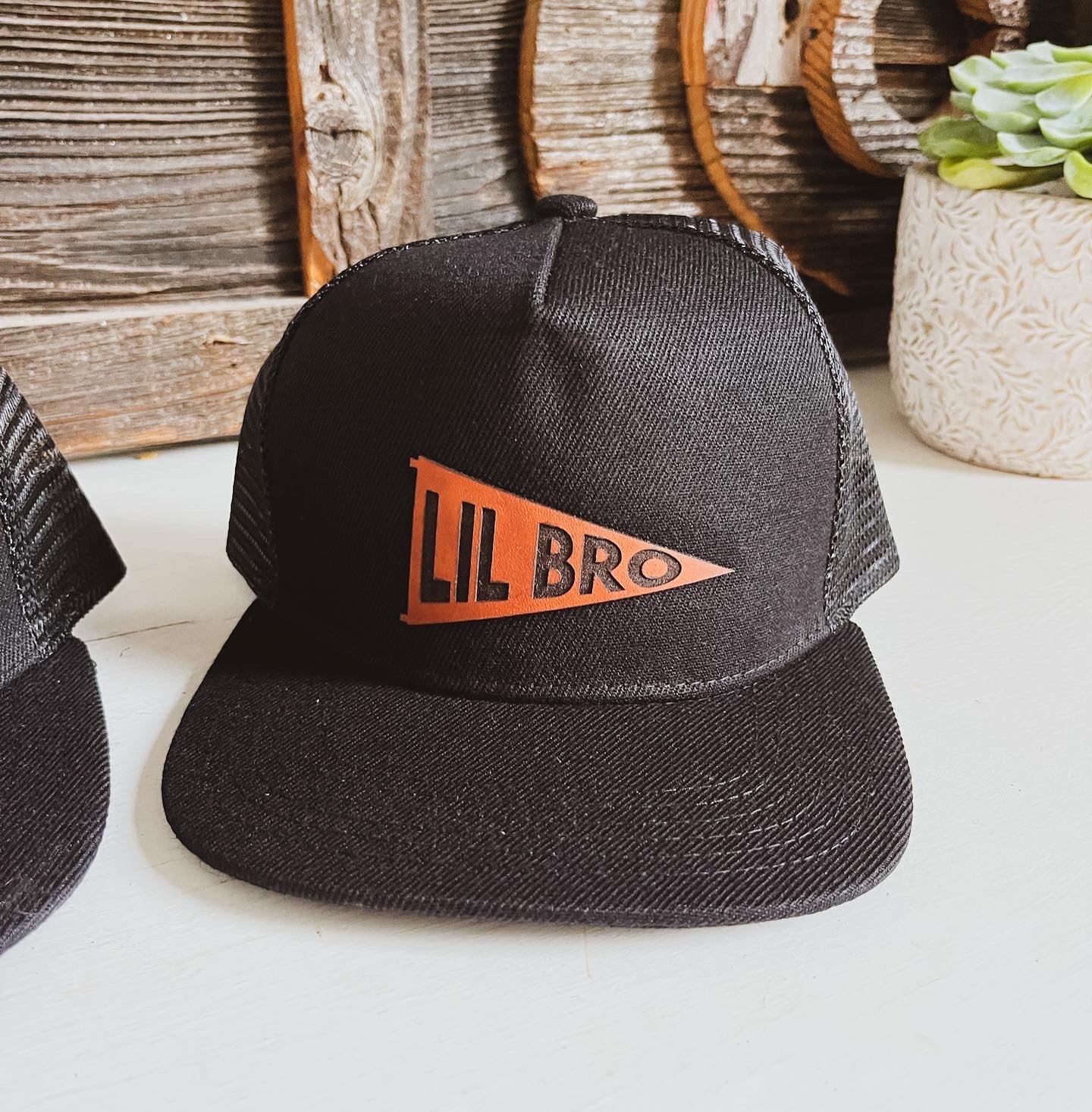 Big Bro and Lil Bro Pennant Leather Patch Hat - Black - Infant Size