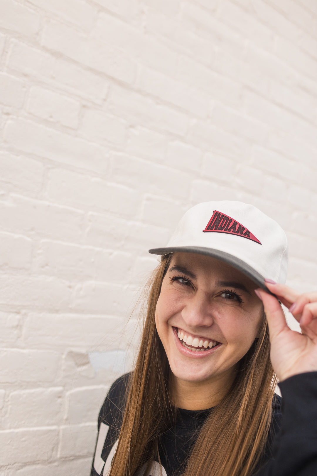 Indiana Red Pennant Leather Patch on Cream Hat