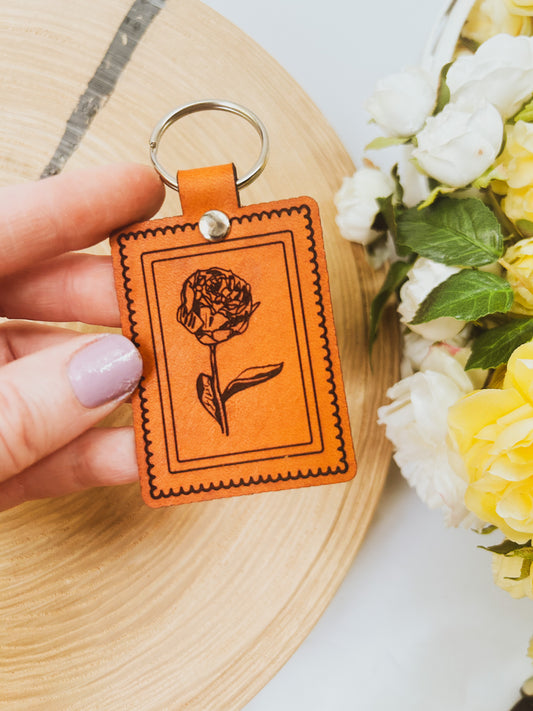Peony Stamp Leather Keychain