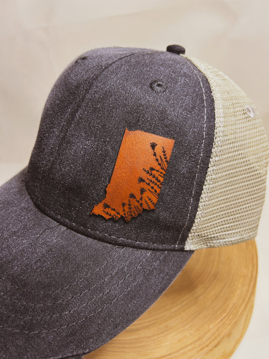 Indiana wildflower Leather Patch Hat - Distressed Black