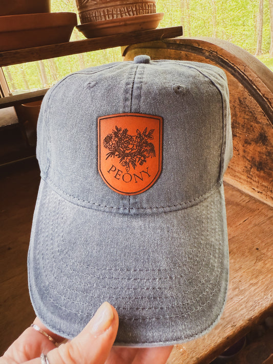 PREORDER: Vintage Peony Leather Patch Hat – Denim