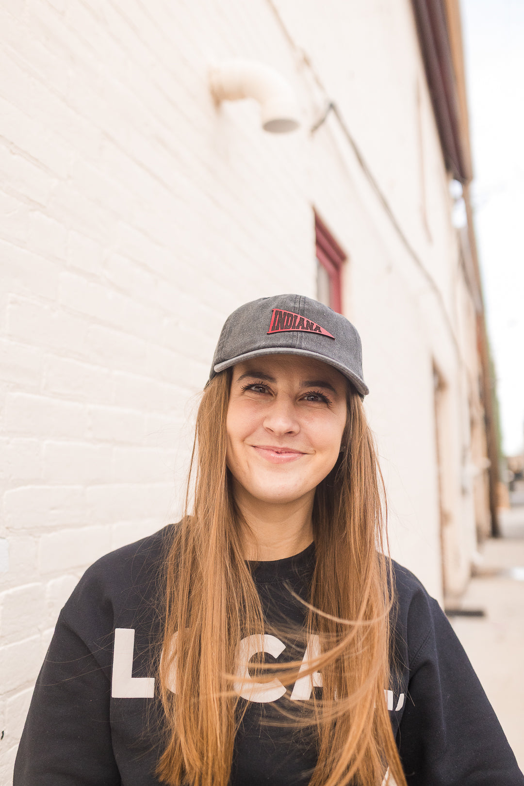 Indiana Pennant Leather Patch Hat on Charcoal Dad Hat