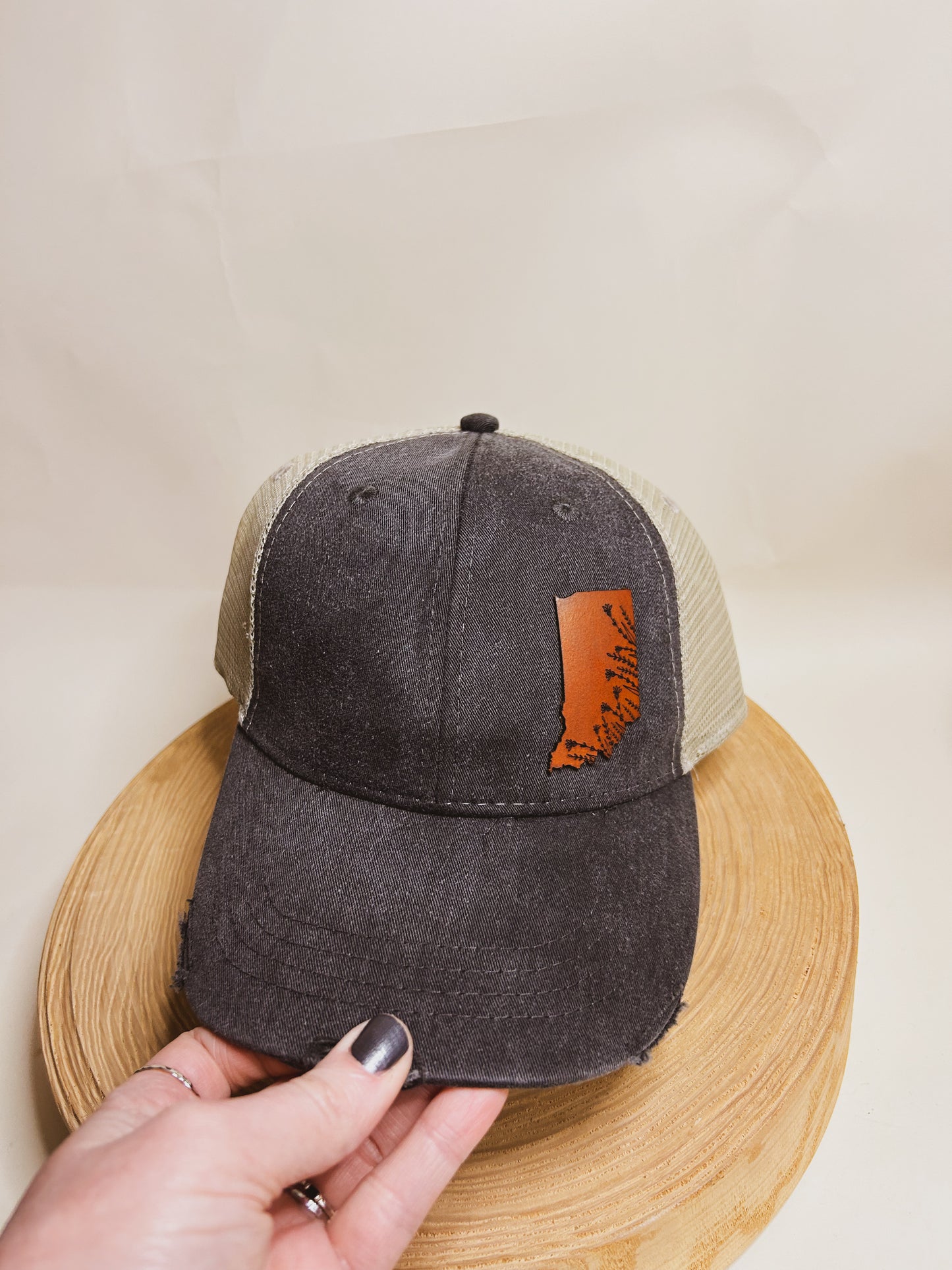 Indiana wildflower Leather Patch Hat - Distressed Black