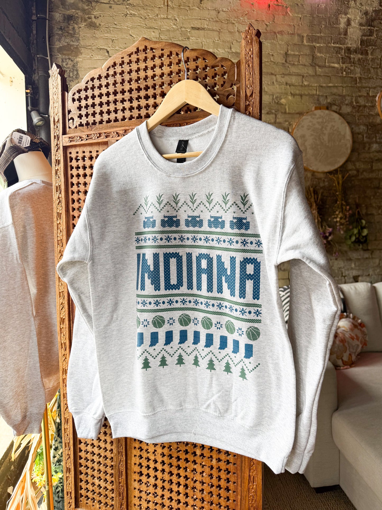 Iconic Indiana Christmas Sweatshirt - Ash Gray