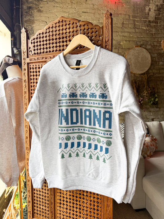 Iconic Indiana Christmas Sweatshirt - Ash Gray