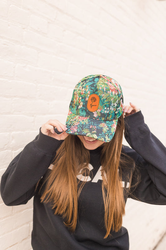Custom Logo Hat on Blue Floral Print Hat