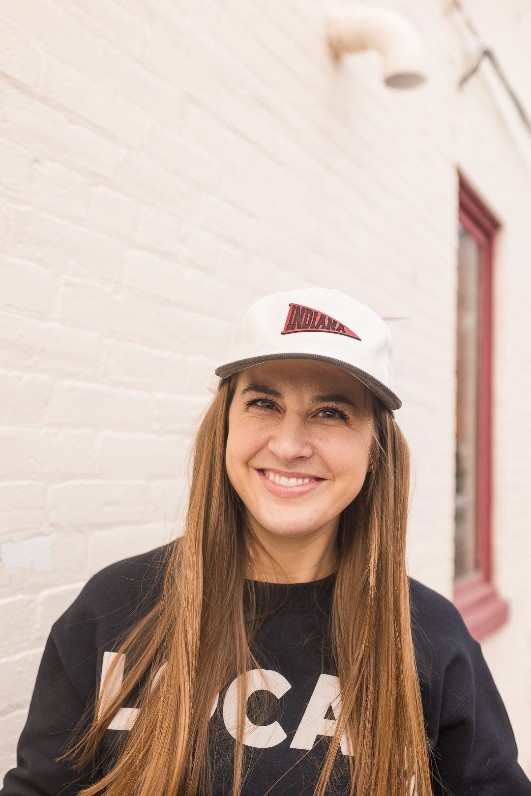 Indiana Red Pennant Leather Patch on Cream Hat