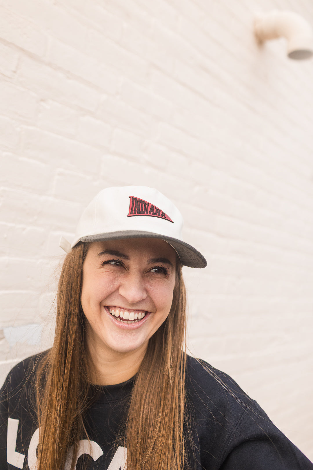 Indiana Red Pennant Leather Patch on Cream Hat