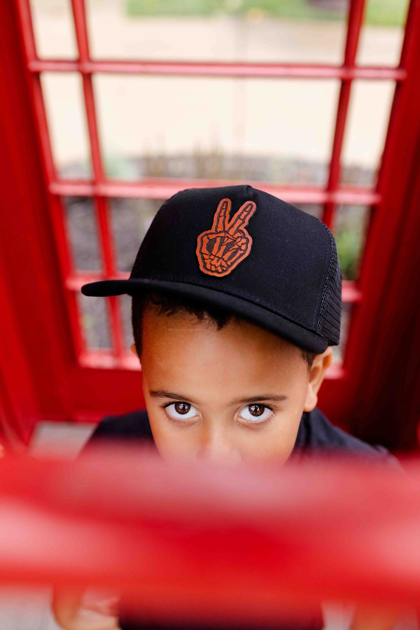 Kids Peace Skeleton Leather Patch Hat – Black Flatbill