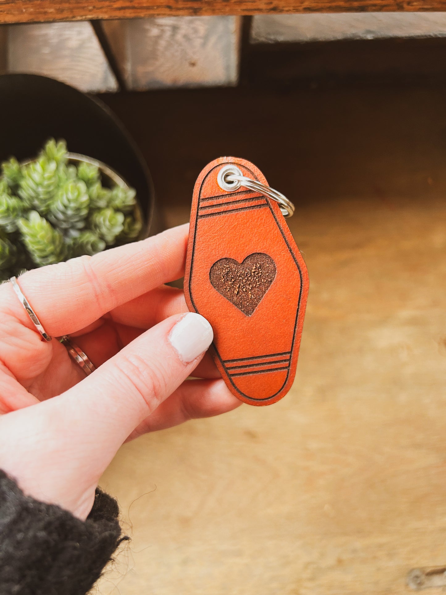 Leather Vintage Motel Heart Keychain